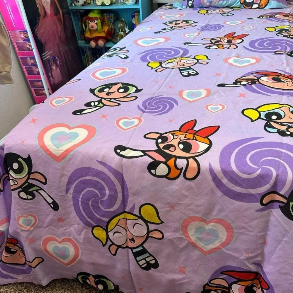 FULL SIZE POWERPUFF GIRLS FLAT‎ SHEET AND PILLOW CASE